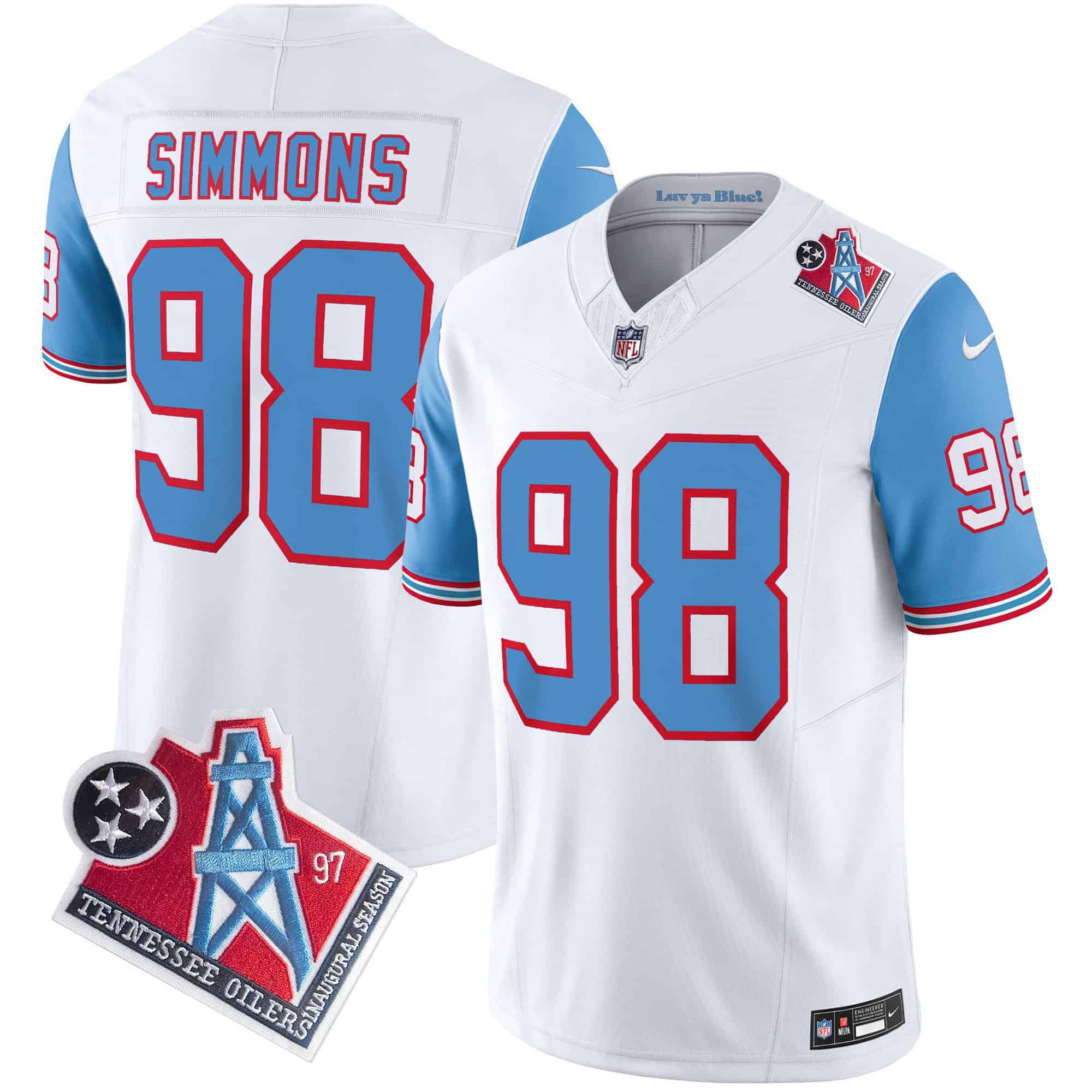 Men Tennessee Titans #98 Simmons White 1997 Throwback 2024 Nike Limited Vapor NFL Jersey style 1